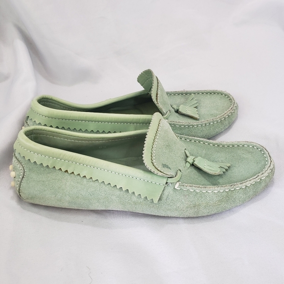 Tod's Light Green Suede Tassel Loafers - Picture 5 of 10